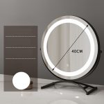 Round black dressing table makeup mirror desktop LED light - Image 4