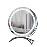 Round black dressing table makeup mirror desktop LED light - Image 2